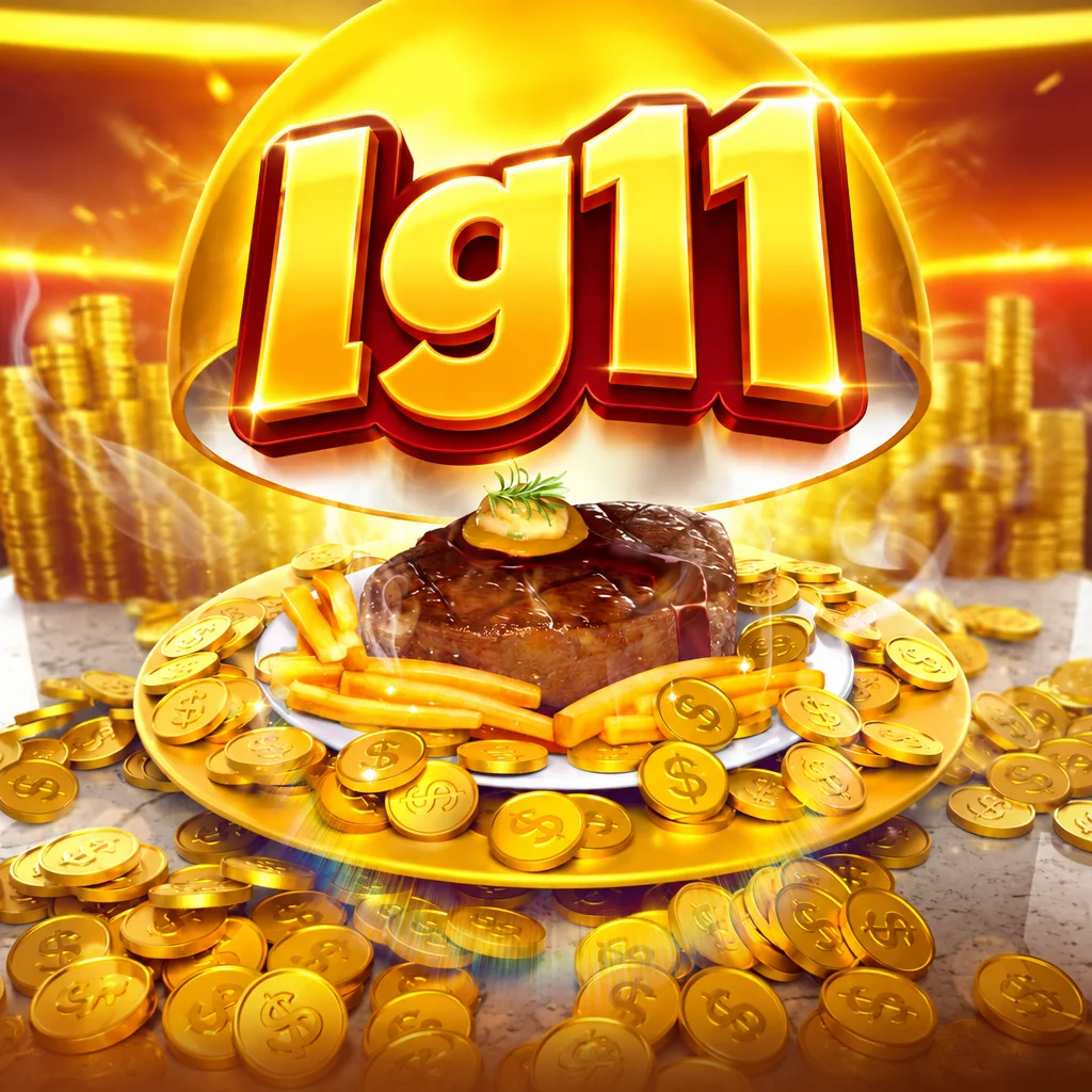 lg11 Diner Delights menampilkan hidangan steik dan kentang goreng di atas piring emas